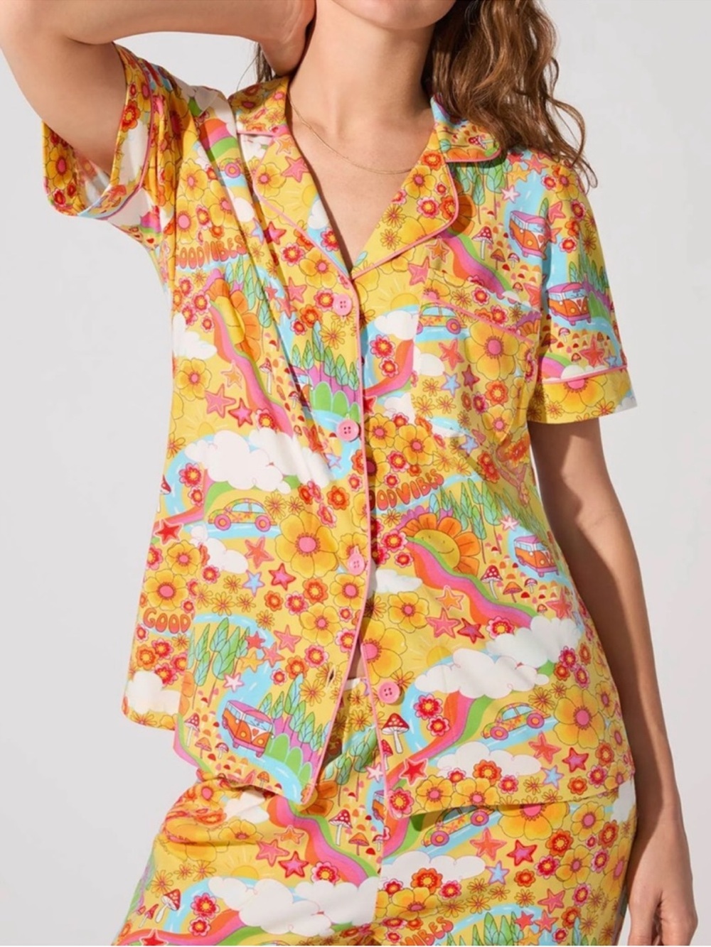 BedHead Pajamas PJ's Good Vibes Short Sleeve Classic Jersey Cropped PJ Set - Picture 8 of 16